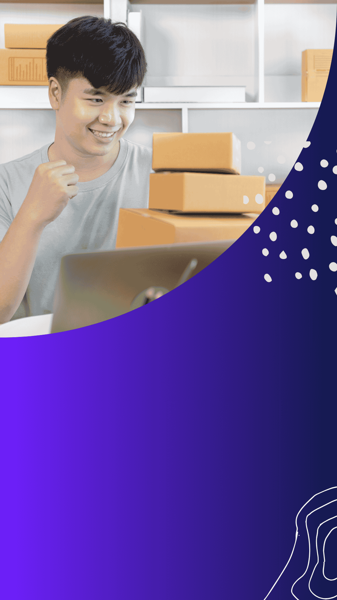 box,cardboard,carton,person,package,package delivery,face,head,smile,portrait