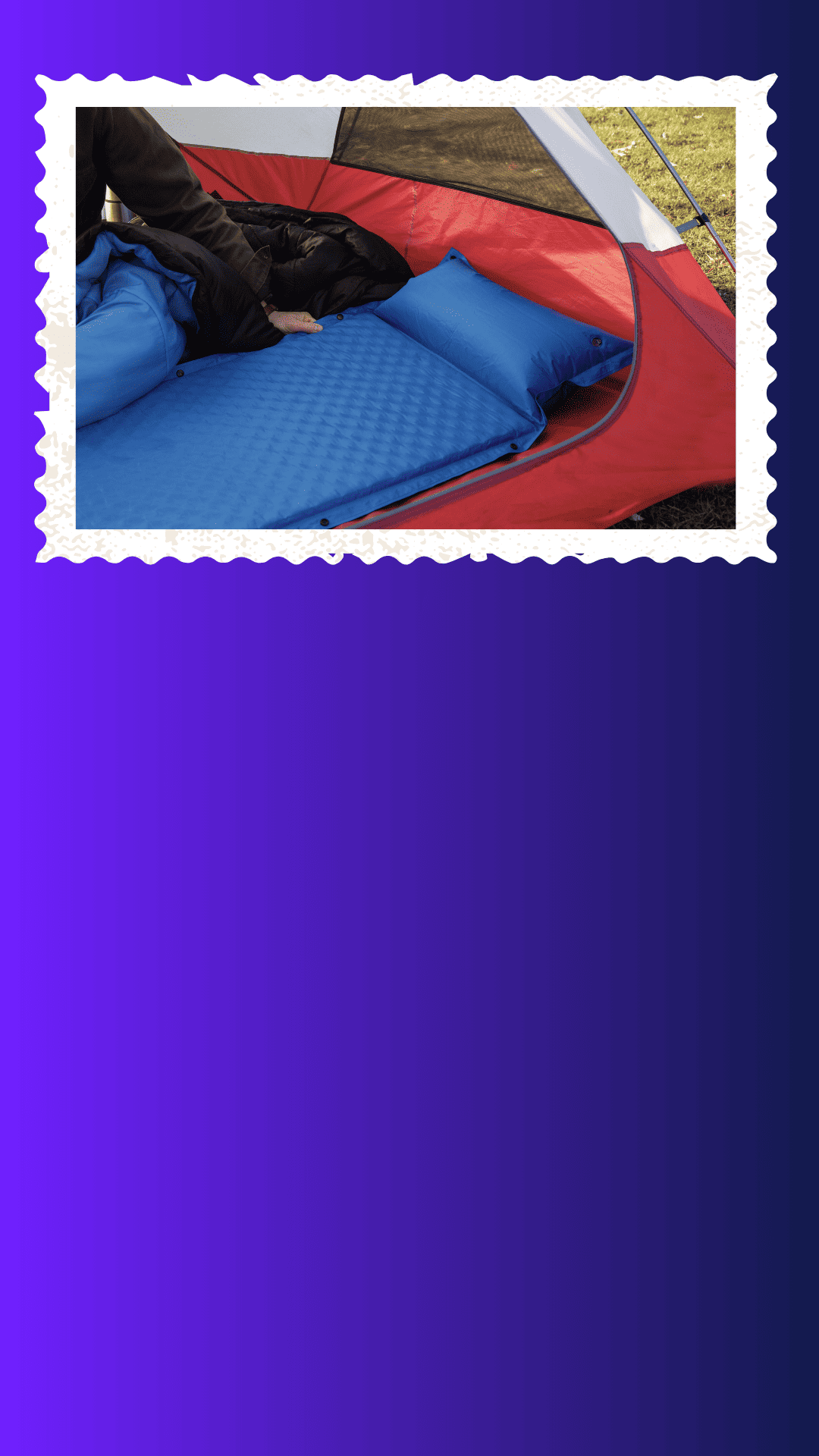 person,camping,outdoors,tent,cushion,home decor,shelter,postage stamp,purple,quilt