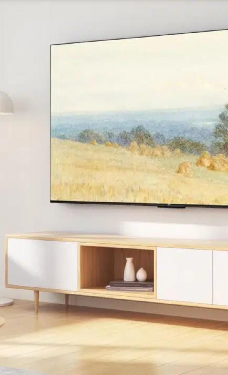 interior design,electronics,screen,computer hardware,hardware,monitor,tv,painting,furniture,sideboard