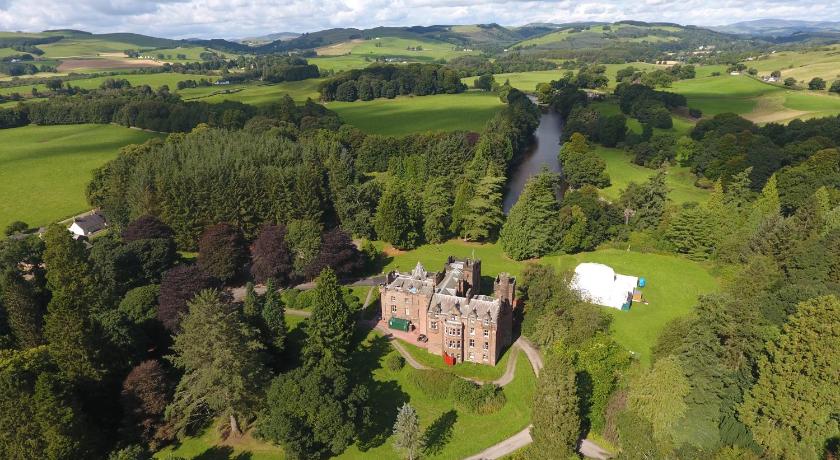castle,house,garden,trees,water,mountains