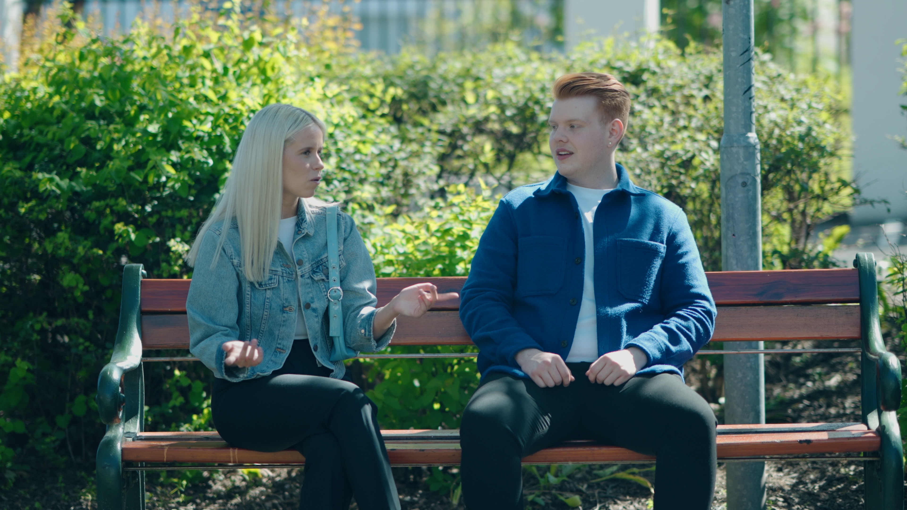 conversation,person,sitting,boy,male,teen,bench,adult,female,woman